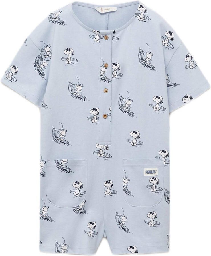 Mango Kids snoopy pyjama jumpsuit lichtblauw