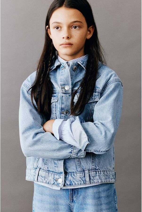 Mango Kids spijkerjas medium blue denim Blauw Effen