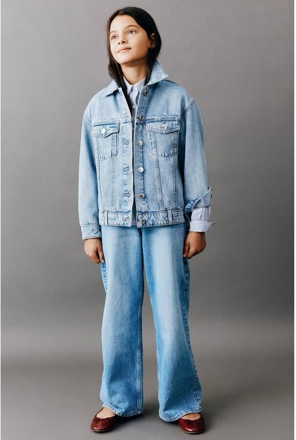 Mango Kids spijkerjas medium blue denim Blauw Effen - Foto 2