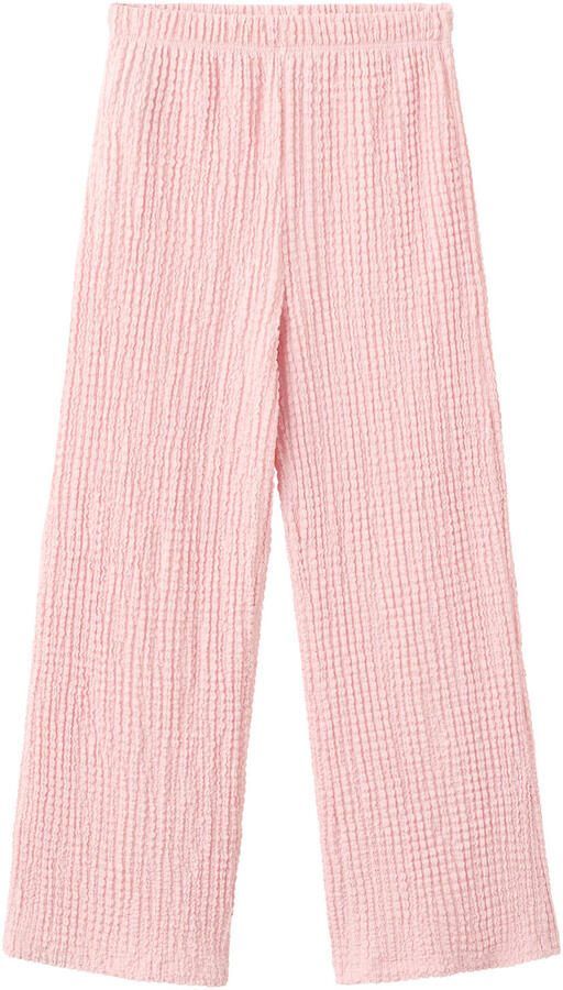 Mango Kids straight casual broek roze met textuur