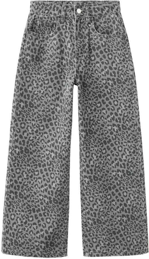 Mango Kids straight leg jeans met panterprint antraciet