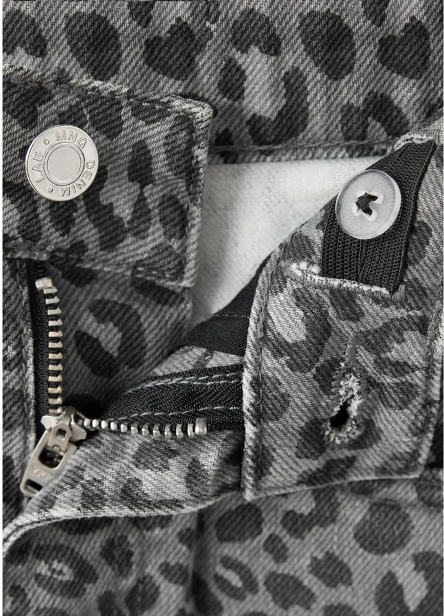 Mango Kids straight leg jeans met panterprint antraciet - Foto 3