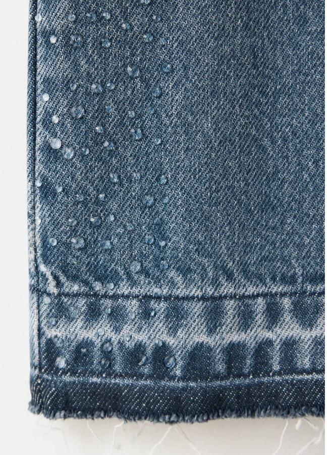 Mango Kids straight leg jeans met strass-steentjes en print middelblauw - Foto 2