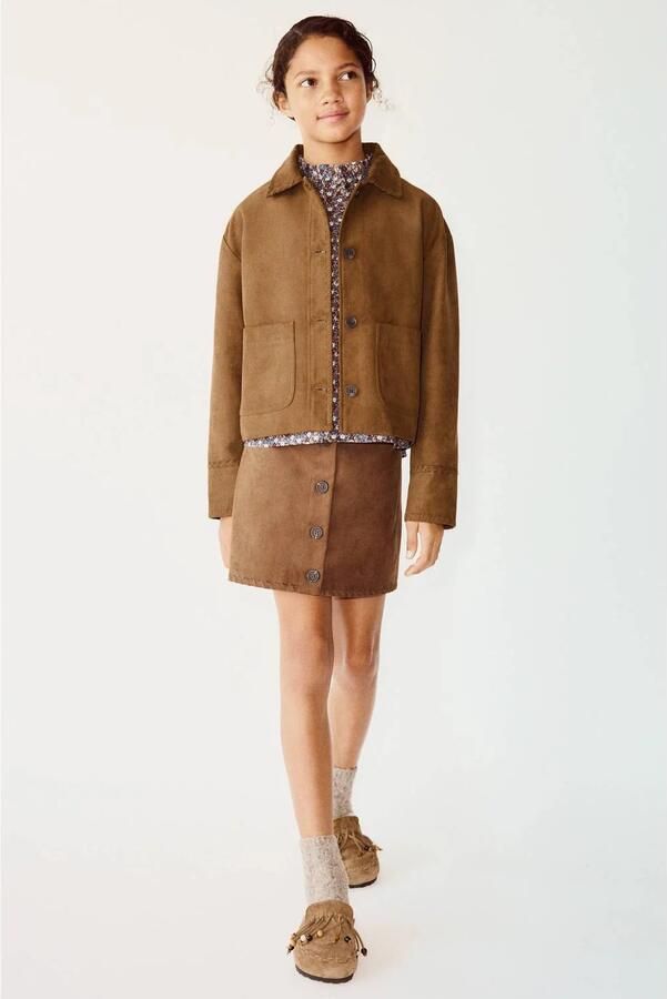 Mango Kids suède jas bruin Effen | Jas van