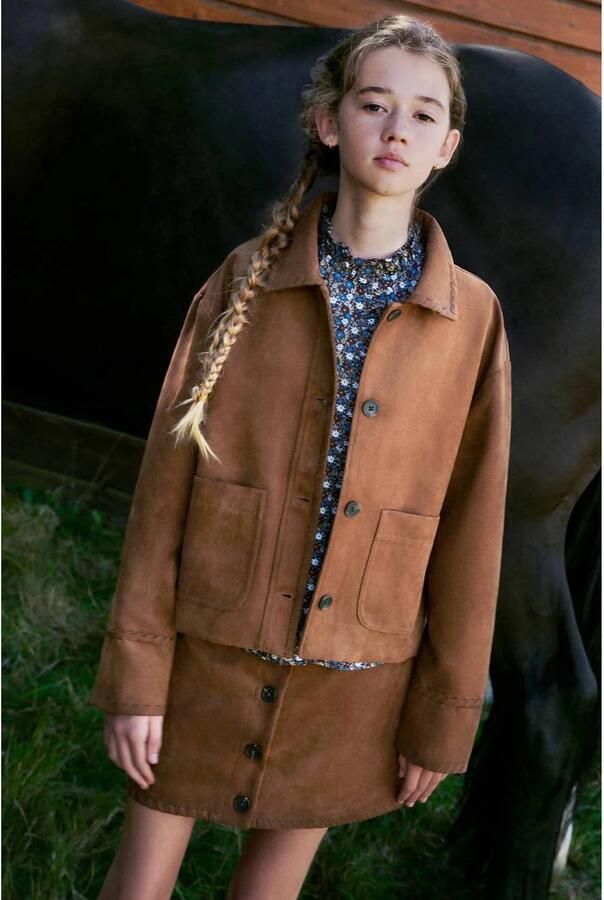 Mango Kids suède jas bruin Effen | Jas van - Foto 3