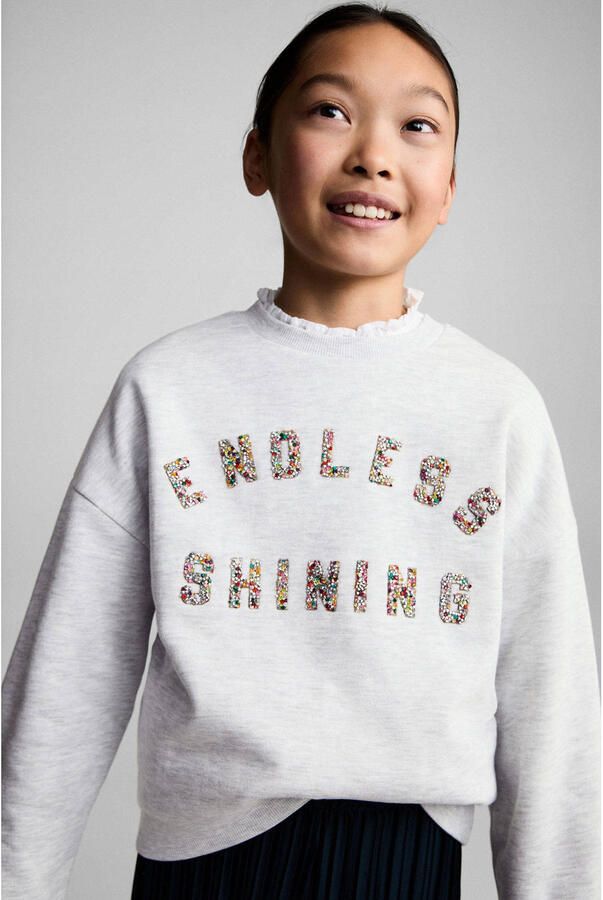 Mango Kids sweater grijs melange met pailletten - Foto 1
