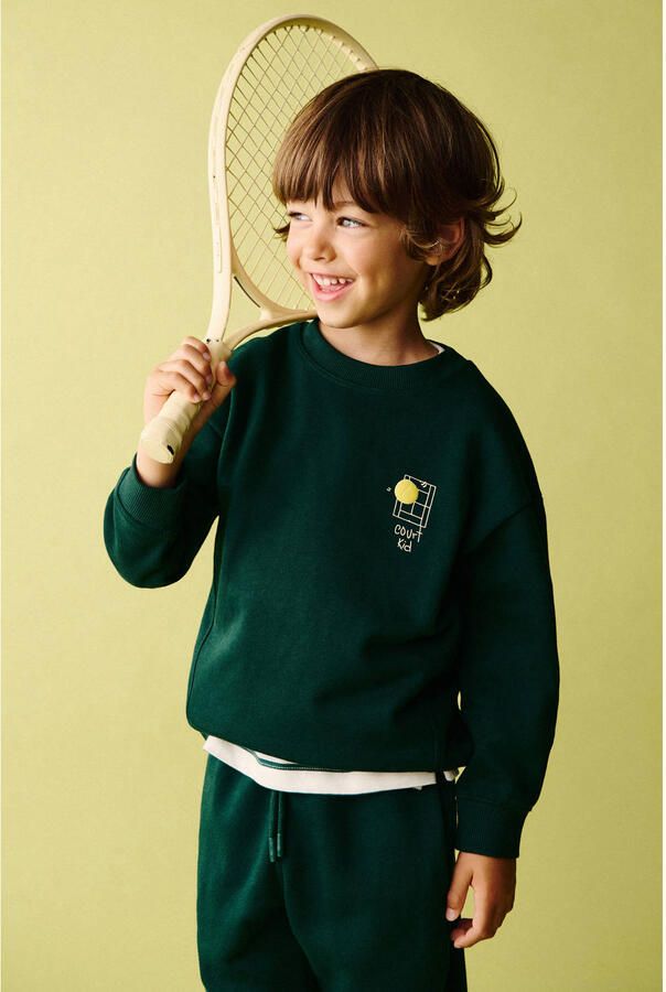 Mango Kids sweater met backprint donkergroen