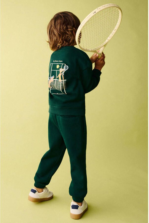 Mango Kids sweater met backprint donkergroen - Foto 3