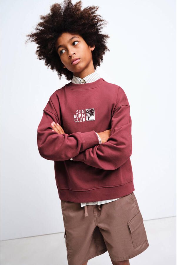 Mango Kids sweater met backprint donkerrood
