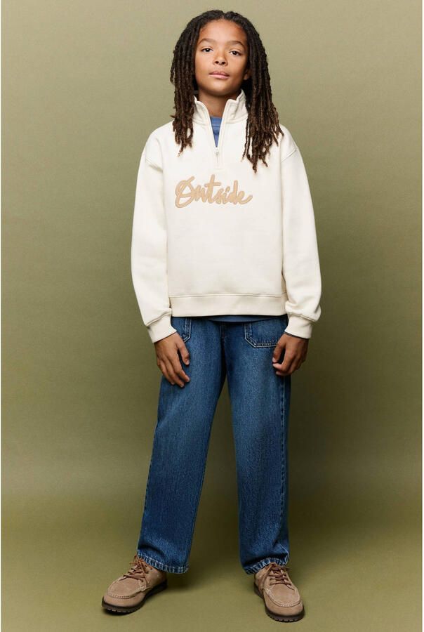 Mango Kids sweater met borduursels en tekst ecru