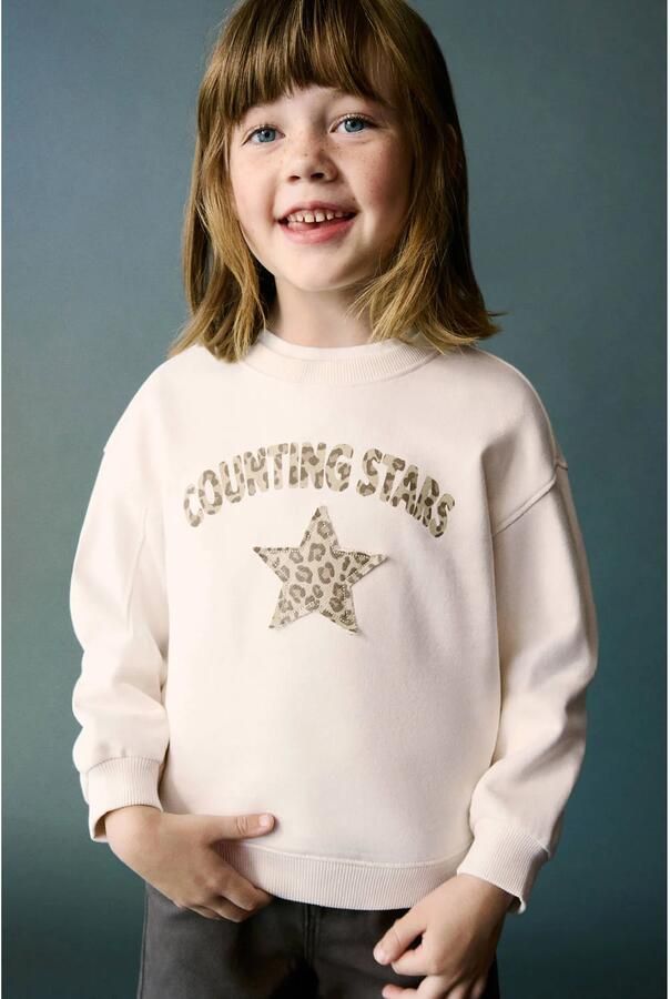 Mango Kids sweater met patches en tekst wit
