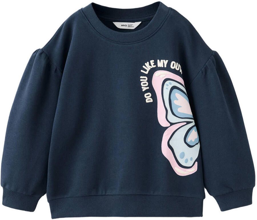 Mango Kids sweater met print donkerblauw