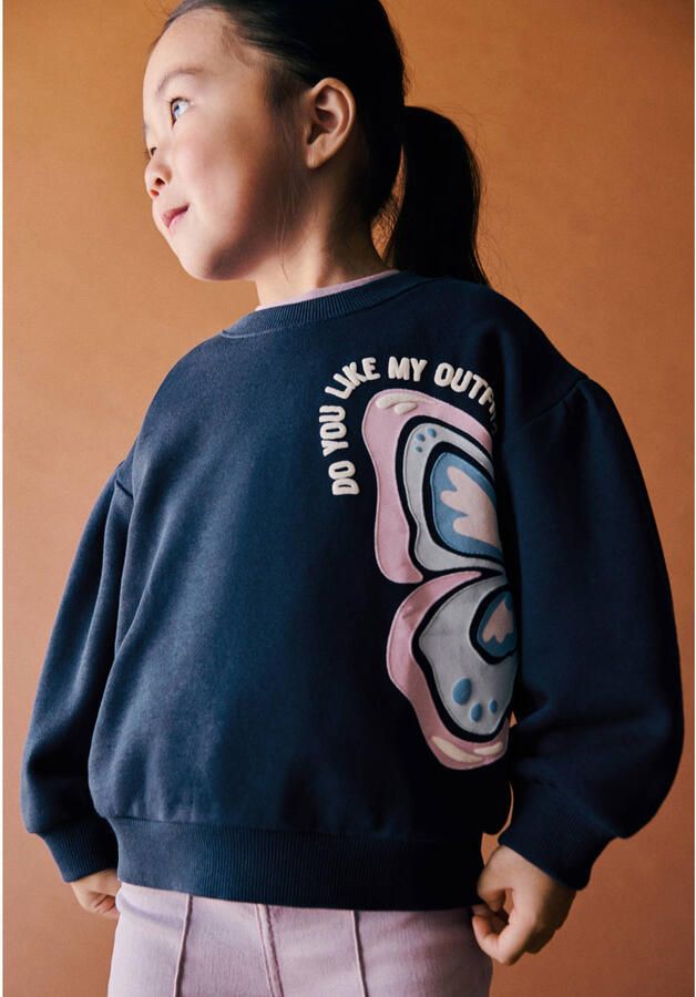 Mango Kids sweater met print donkerblauw - Foto 3