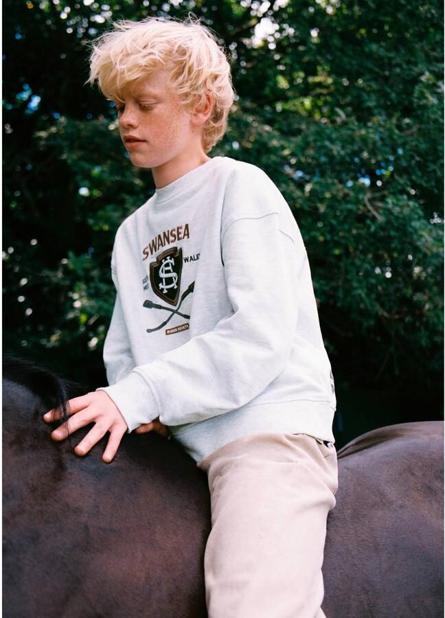 Mango Kids sweater met print lichtgrijs Printopdruk - Foto 2