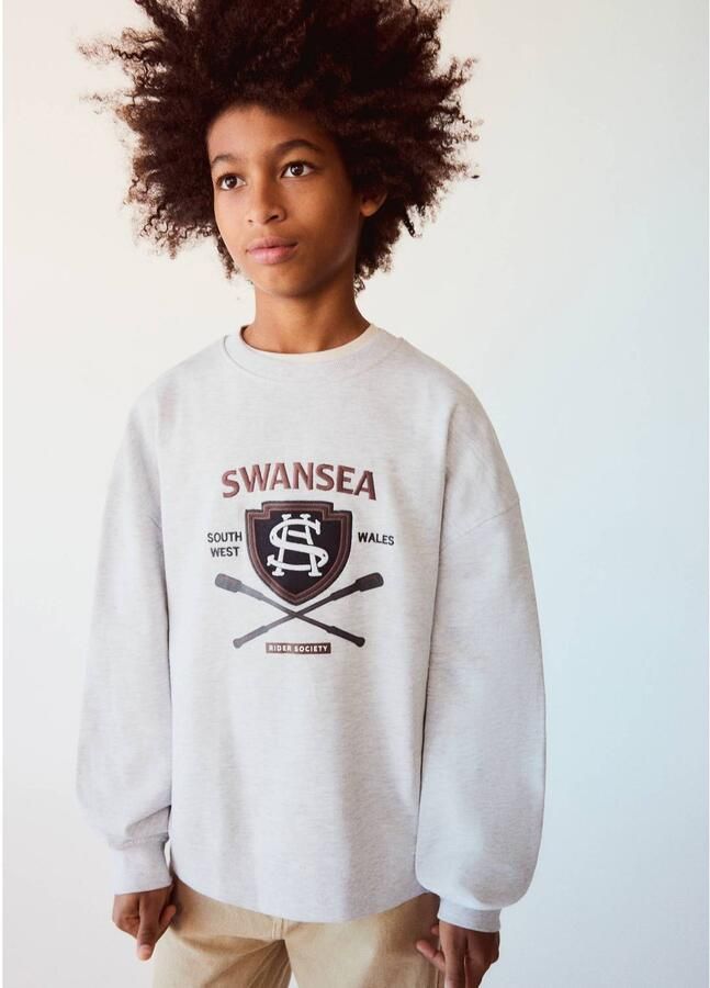 Mango Kids sweater met print lichtgrijs Printopdruk