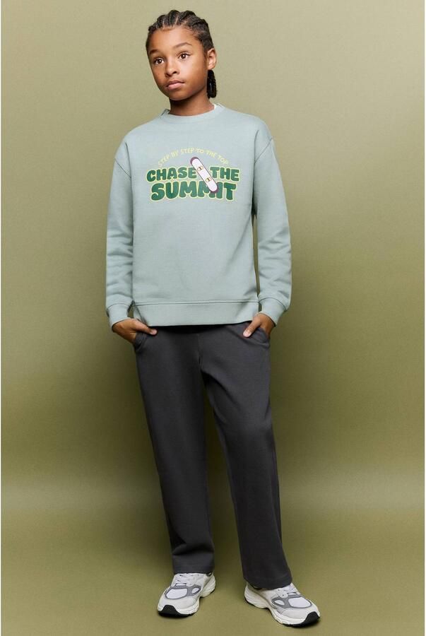 Mango Kids sweater met print turquoise - Foto 2