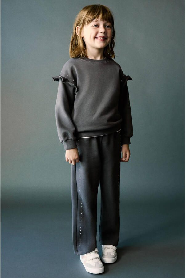 Mango Kids sweater met ruches en studs antraciet