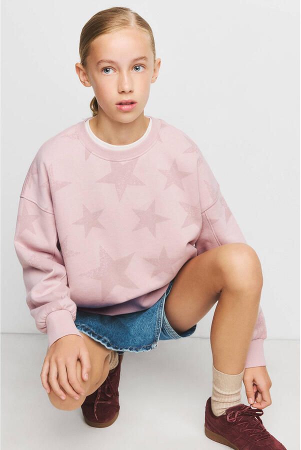 Mango Kids sweater met sterren roze - Foto 2