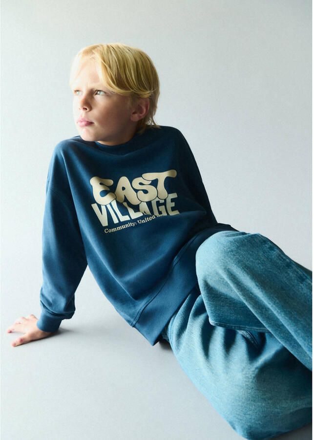 Mango Kids sweater met tekst blauw