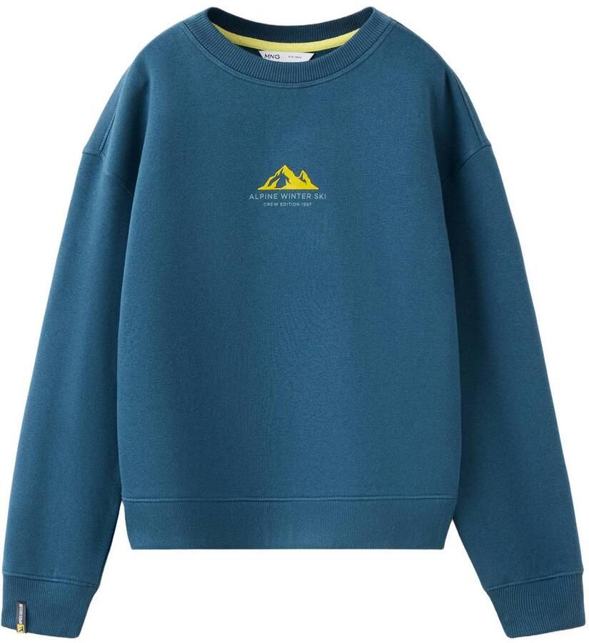 Mango Kids sweater met tekst blauw geel