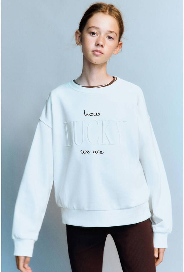 Mango Kids sweater met tekst ecru