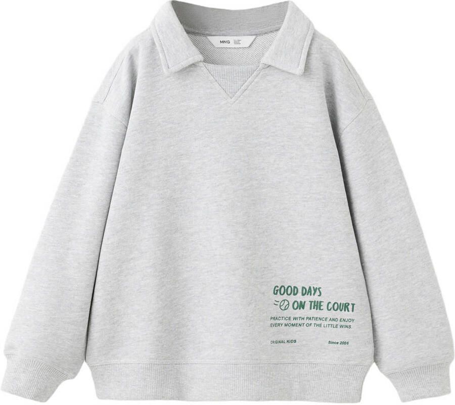 Mango Kids sweater met tekst grijs