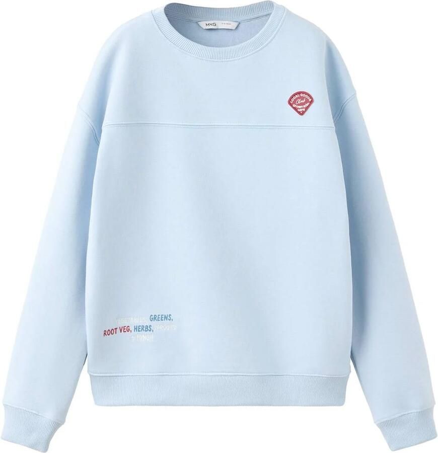 Mango Kids sweater met tekst lichtblauw Jongens Katoen Ronde hals Tekst