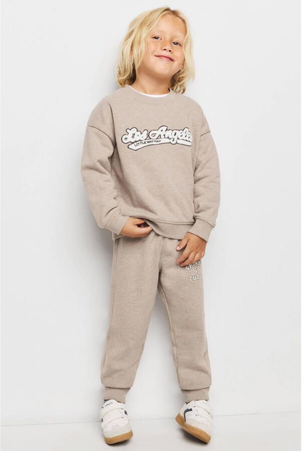 Mango Kids sweater met tekst lichtbruin