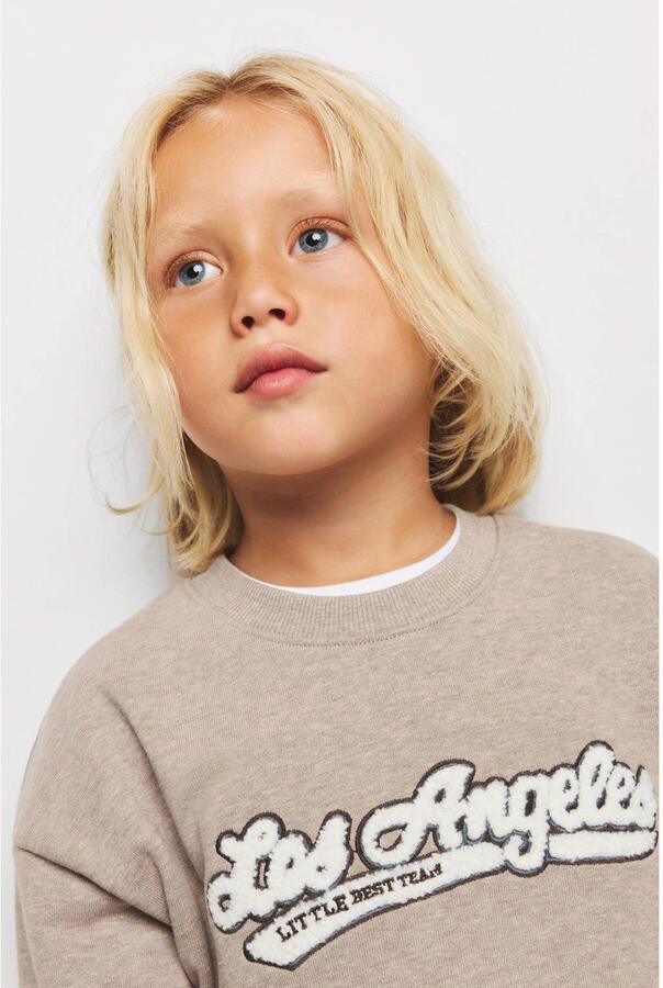 Mango Kids sweater met tekst lichtbruin - Foto 3