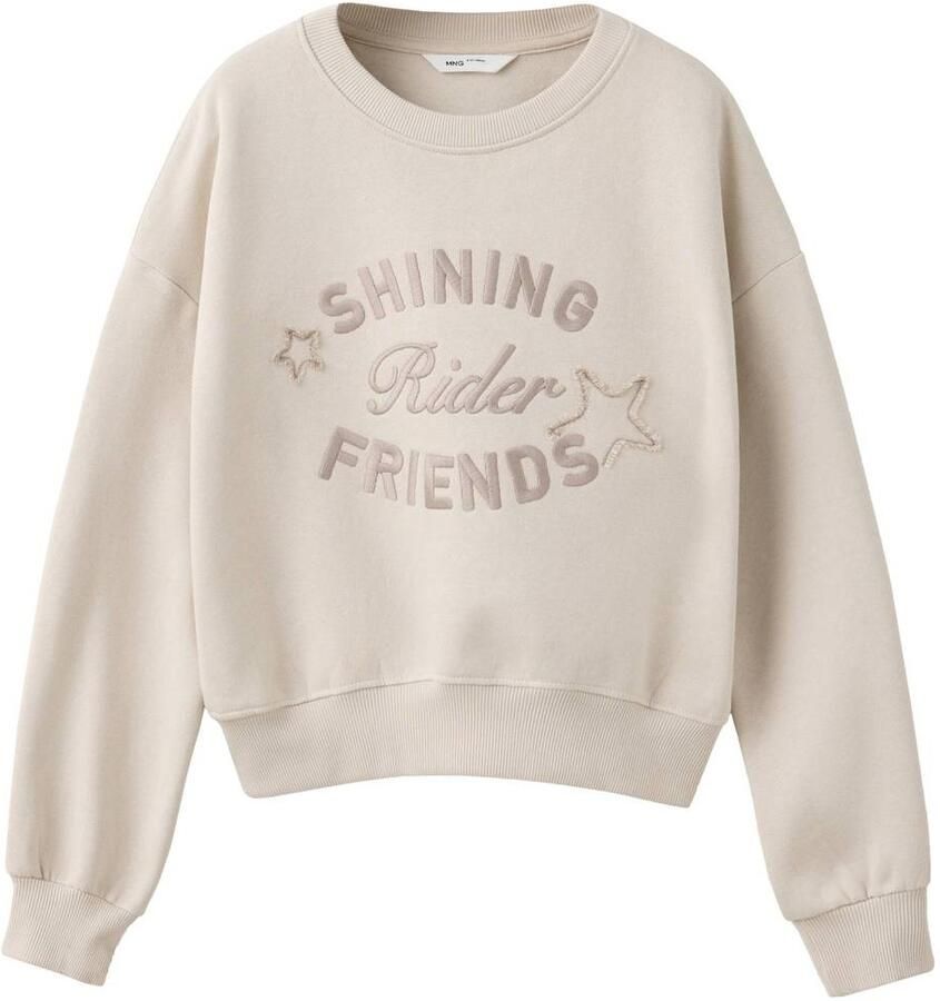 Mango Kids sweater met tekstprint beige Tekst