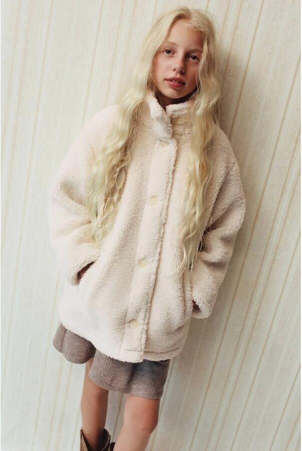 Mango Kids teddy winterjas lichtbeige