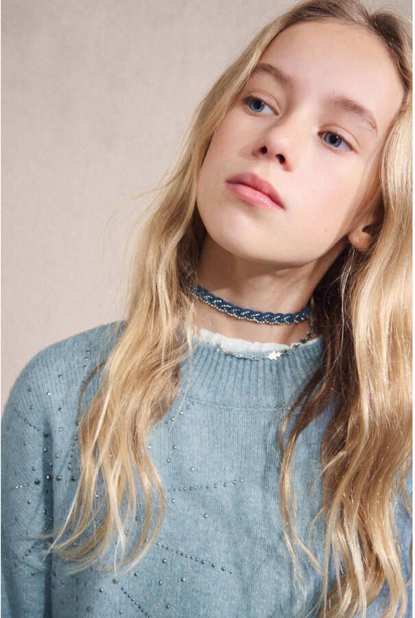 Mango Kids trui blauw fijn gebreid - Foto 3
