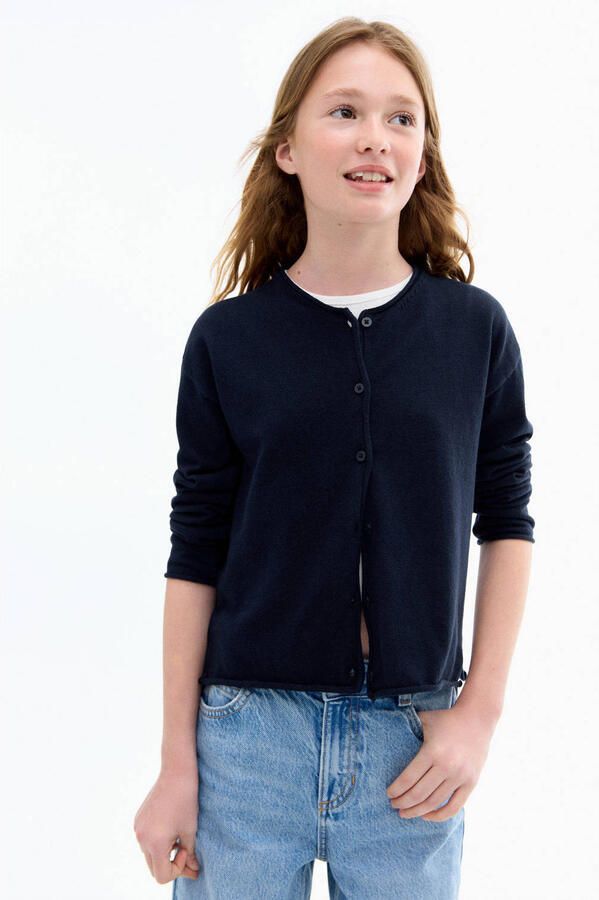 Mango Kids vest donkerblauw fijn gebreid