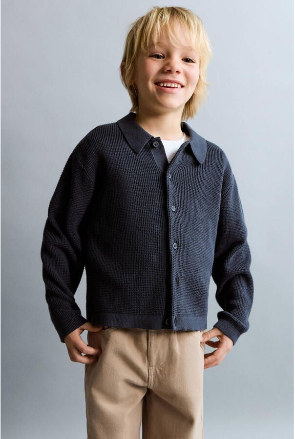 Mango Kids vest donkerblauw gebreid