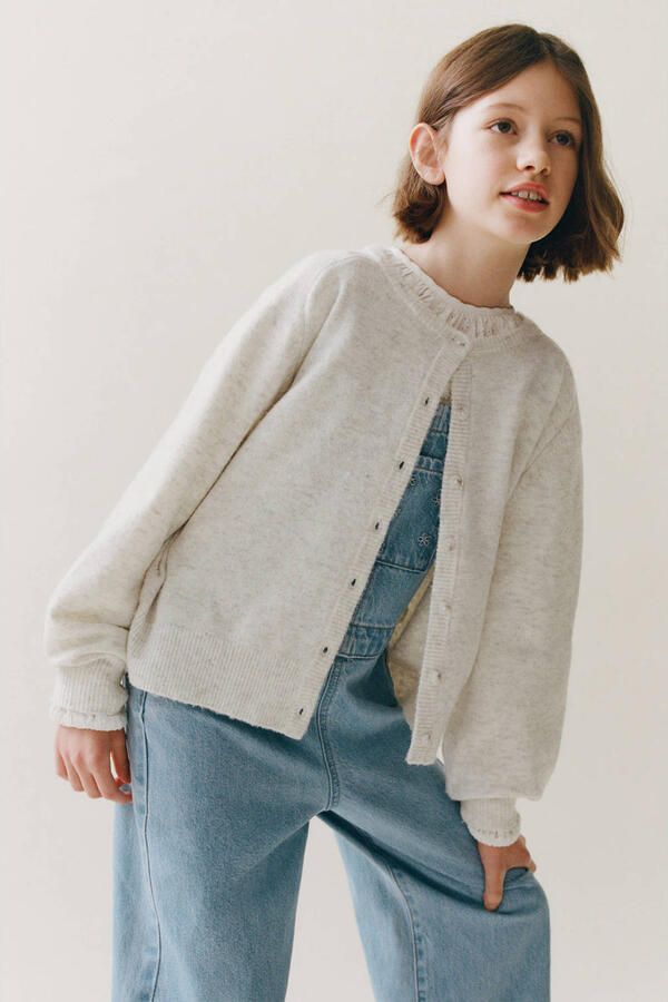 Mango Kids vest lichtgrijs fijn gebreid