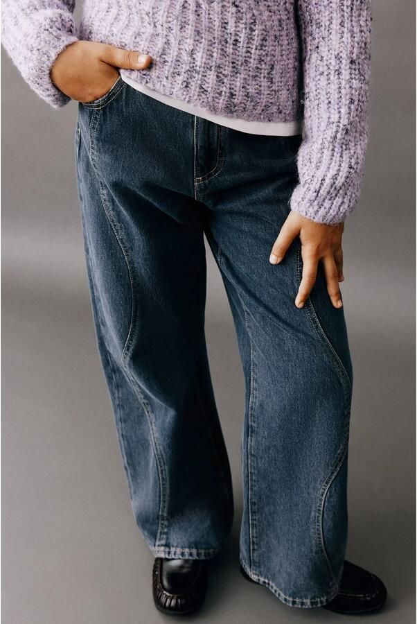 Mango Kids wide leg jeans changeant blauw Meisjes Denim Effen
