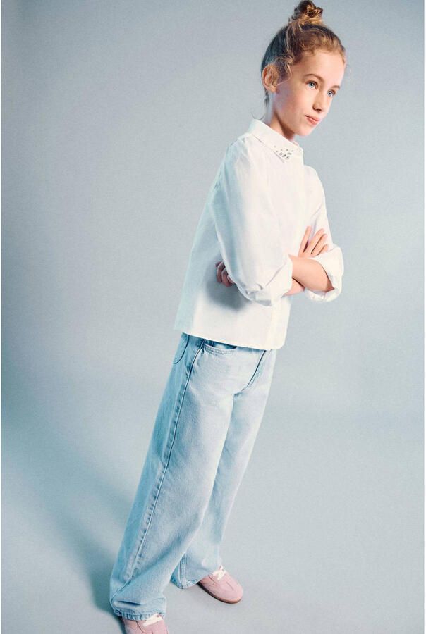 Mango Kids wide leg jeans light blue denim