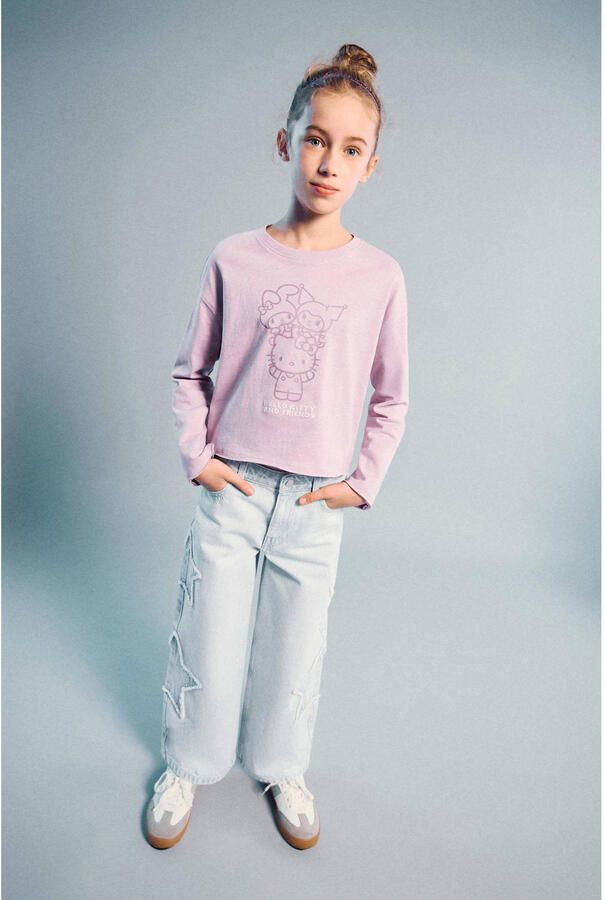 Mango Kids wide leg jeans light blue denim