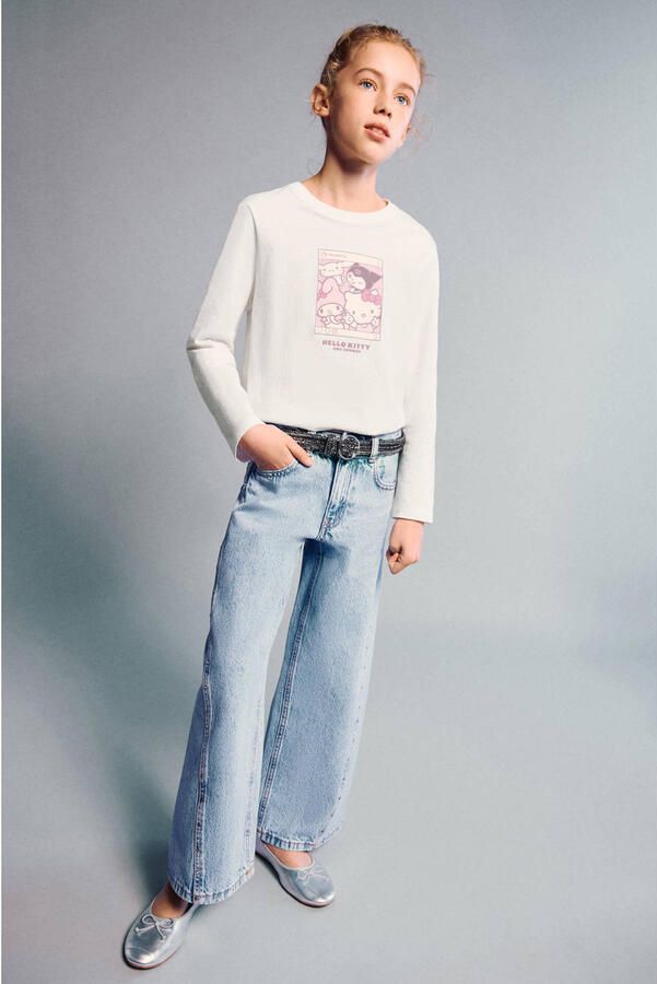 Mango Kids wide leg jeans medium blue denim