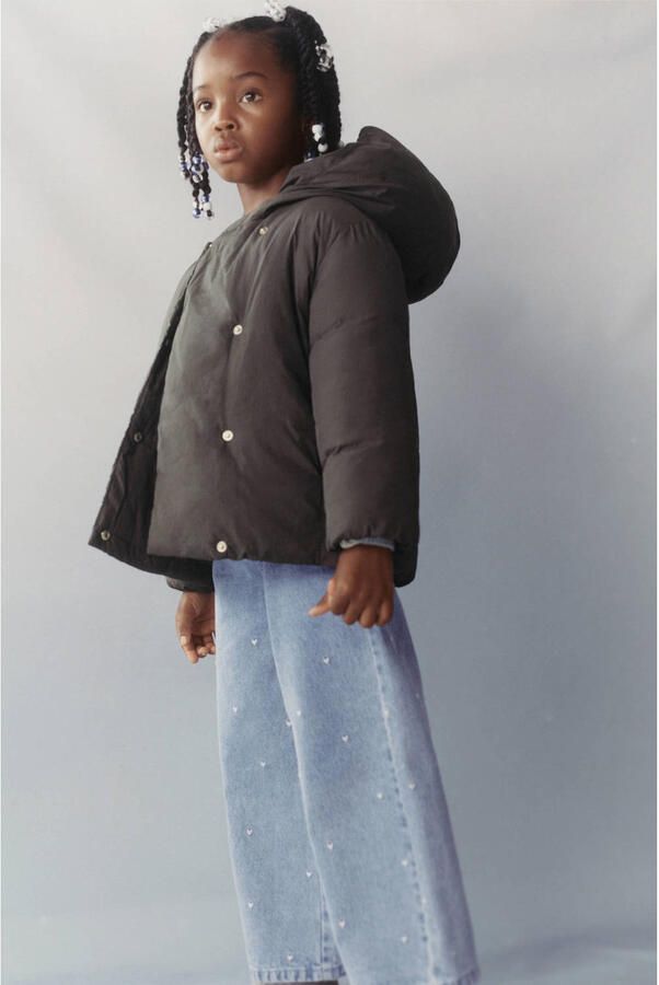Mango Kids wide leg jeans met hartjes lichtblauw