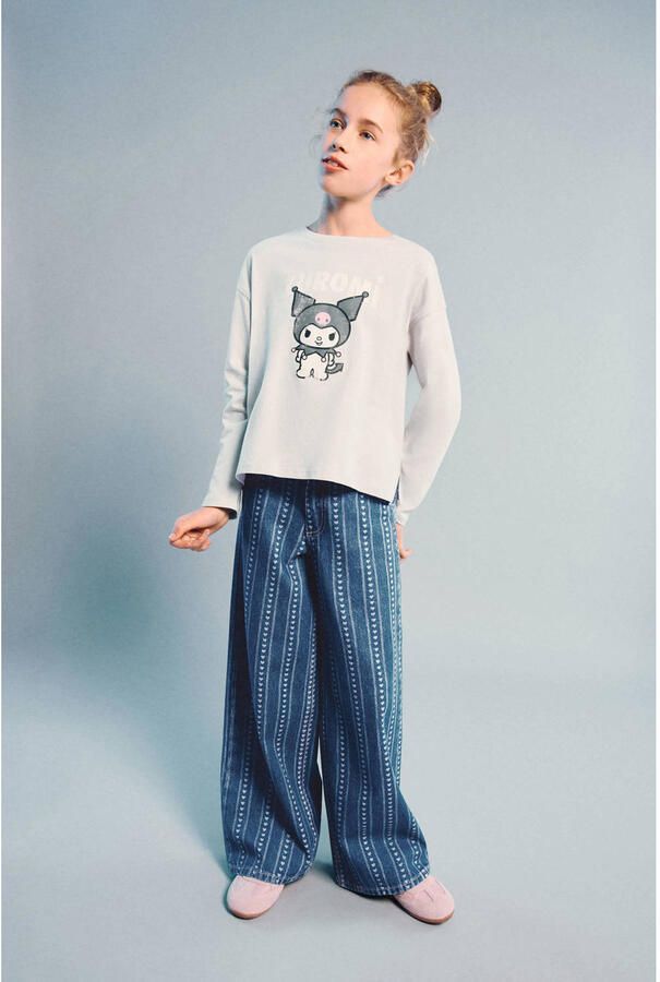 Mango Kids wide leg jeans met hartjes medium blue denim