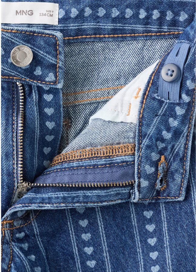 Mango Kids wide leg jeans met hartjes medium blue denim - Foto 2