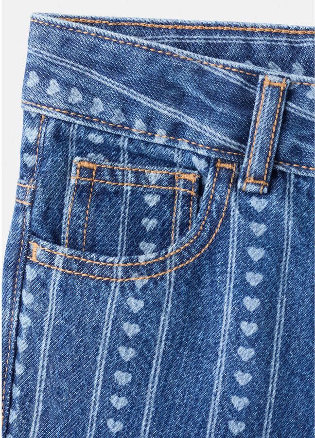 Mango Kids wide leg jeans met hartjes medium blue denim - Foto 3
