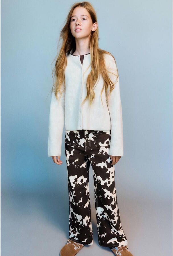 Mango Kids wide leg jeans met koeienprint