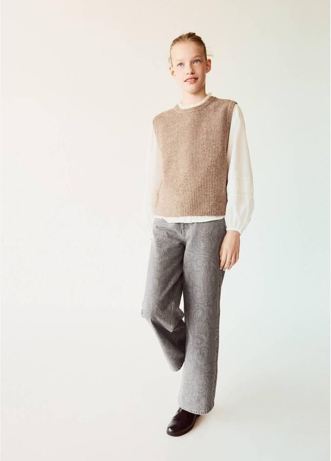 Mango Kids wide leg jeans met paisley changeant grijs Meisjes Denim Paisley
