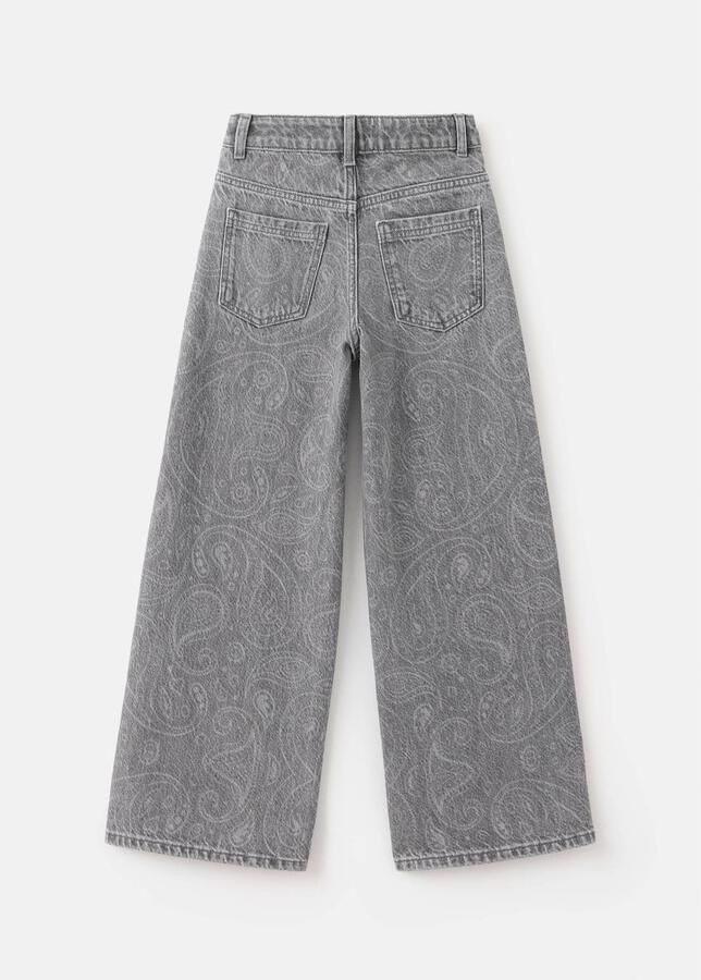 Mango Kids wide leg jeans met paisley changeant grijs Meisjes Denim Paisley - Foto 3