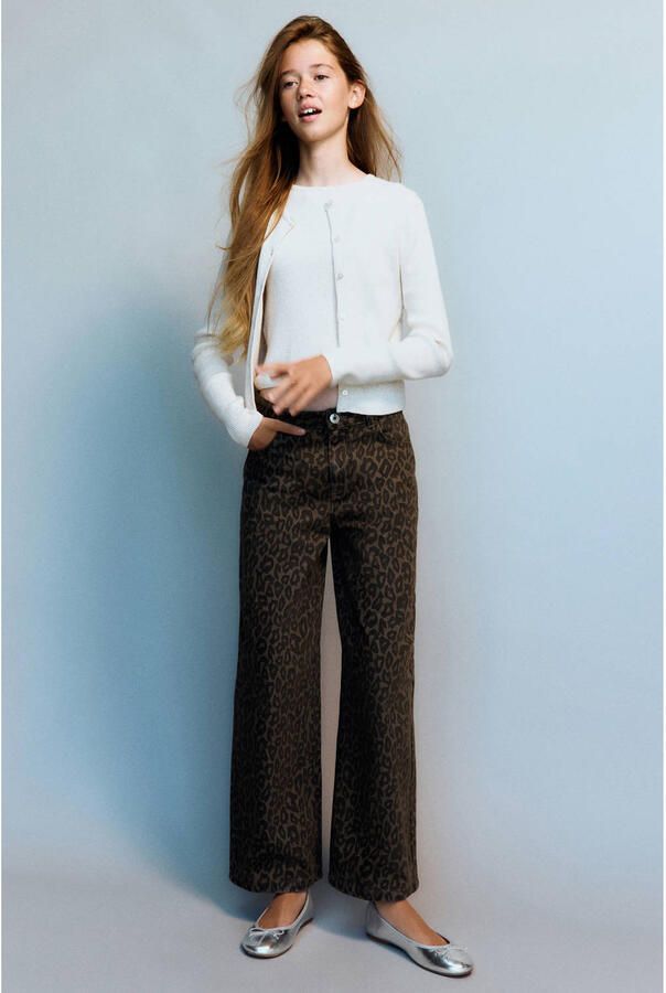 Mango Kids wide leg jeans met panterprint bruin