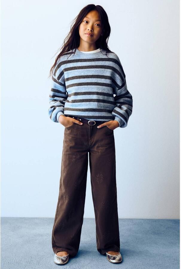 Mango Kids wide leg jeans met print bruin