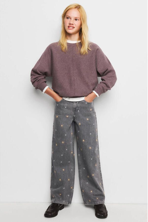Mango Kids wide leg jeans met sterren grijs - Foto 2