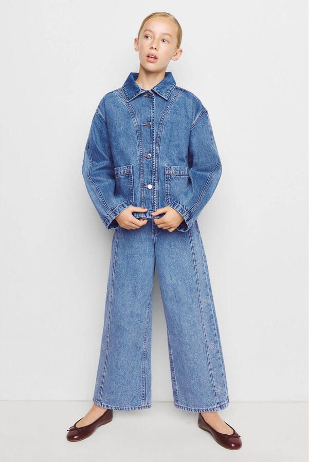 Mango Kids wide leg jeans met studs blauw